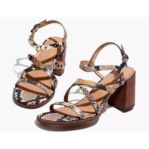 Madewell Strappy Sandal Leather block Heel Snake Embossed Women's Size 10 summer